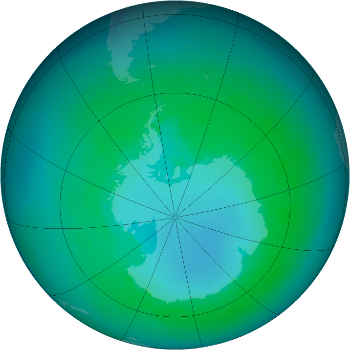 Antarctic ozone map for January 2000
